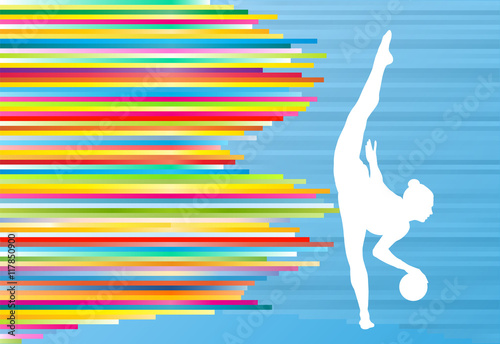 Gymnastic girl with ball abstract vector background colorful str