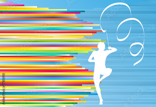 Gymnastic girl with ribbon abstract vector background colorful s