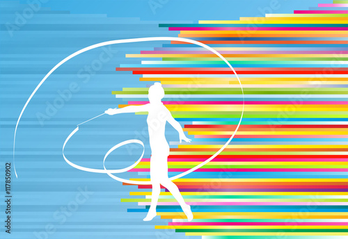 Gymnastic girl with ribbon abstract vector background colorful s