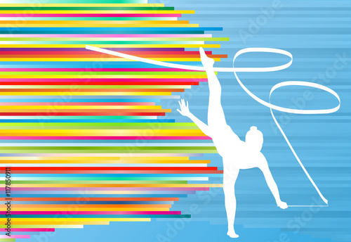 Gymnastic girl with ribbon abstract vector background colorful s