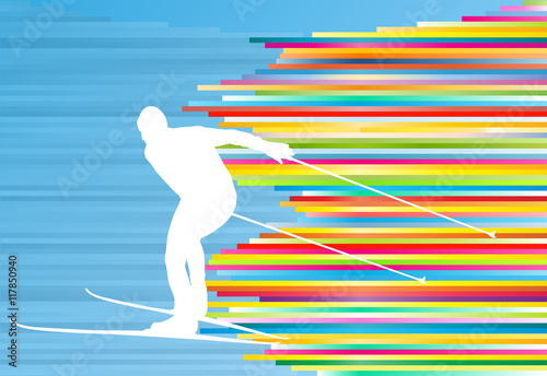Man skiing abstract vector background illustration