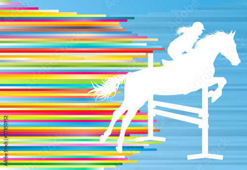 Equestrian sport horse jumping vector abstract illustration back