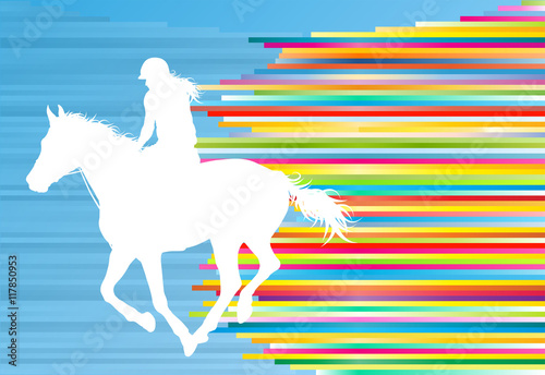 Equestrian sport horse jumping vector abstract illustration back
