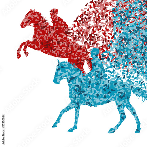 Equestrian sport horse jumping vector abstract illustration back