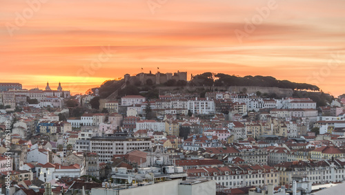 Fototapeta Naklejka Na Ścianę i Meble -  St George castle and old city in the dawn, Lisbon, Portugal