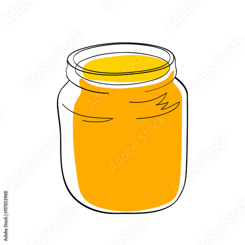 Yellow jam or honey in the glass jar