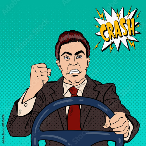 Angry Driver Man Showing his Fist Road Rage. Pop Art Vector illustration