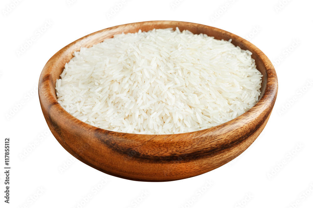 Basmati rice in a wooden bowl