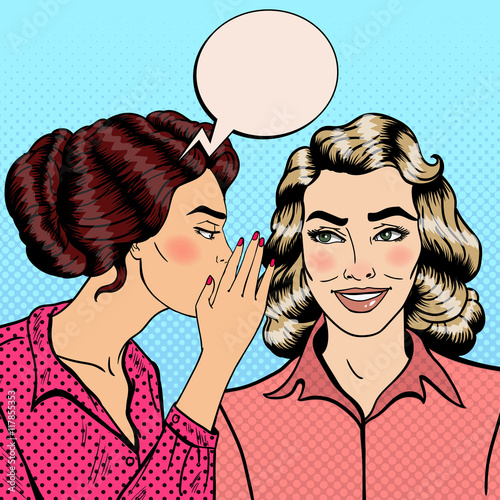 Young Woman Whispering Secret to her Friend. Pop Art Vector illustration