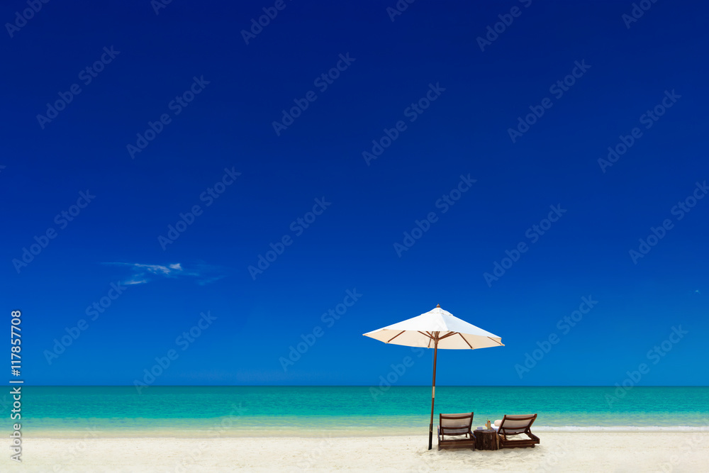 Umbrellas and sunbeds on the beach