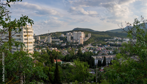 View of the buildings and houses of the city of Alushta
