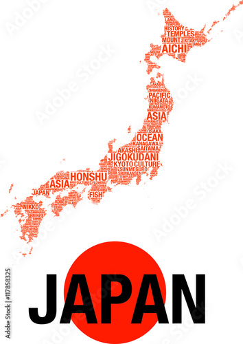 tagcloud realizzato sulla mappa del Giappone
