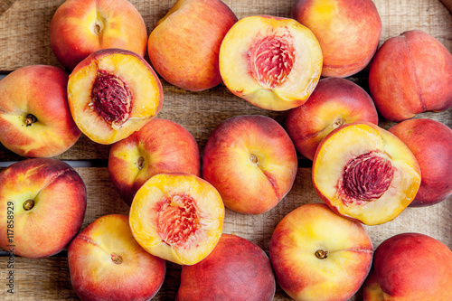 
peaches in a wooden box