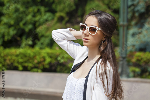 Portrait close up of young beautiful brunette woman