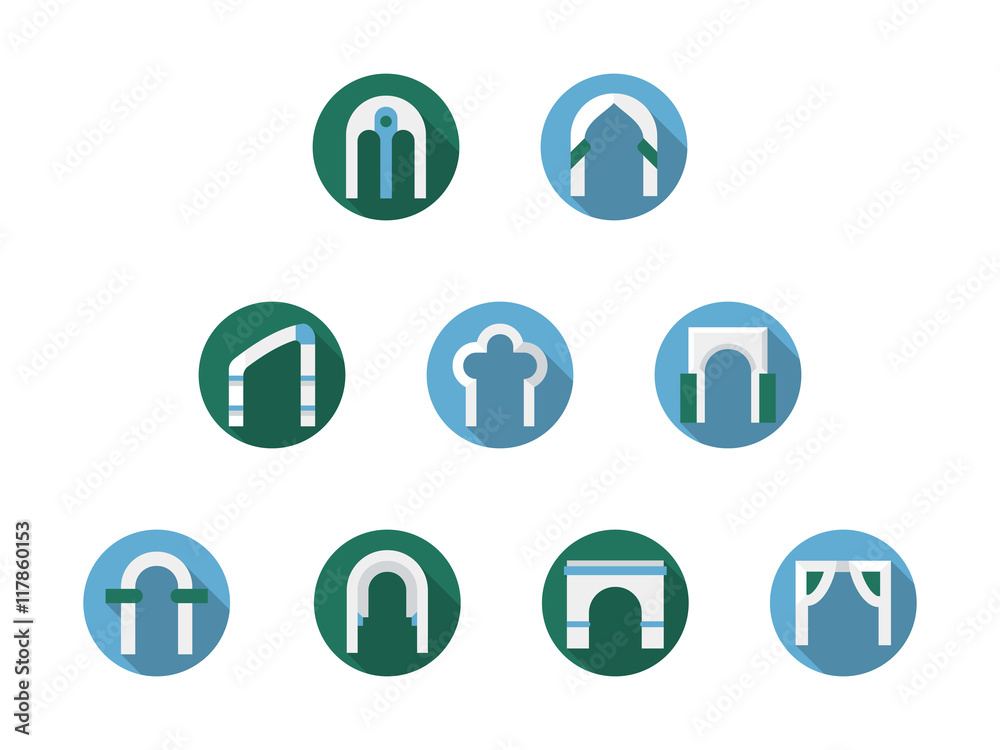 Set of arched frames flat round vector icons Set of arched frames flat round vector icons