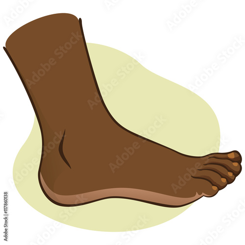 Person, side view human foot. african-descendant. Ideal for catalogs, informational and institutional guides