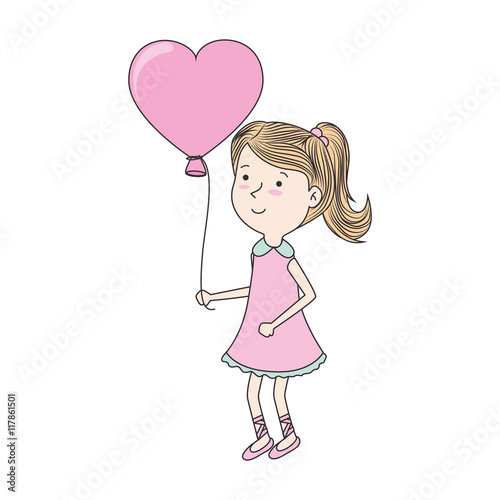 girl balloon cartoon isolated flat icon design