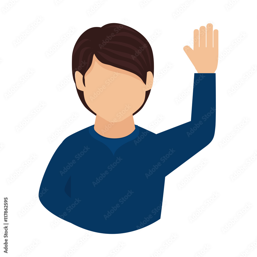 man guy hand up asking question participation vector graphic isolated and flat illustration man guy hand up asking question participation vector graphic isolated and flat illustration