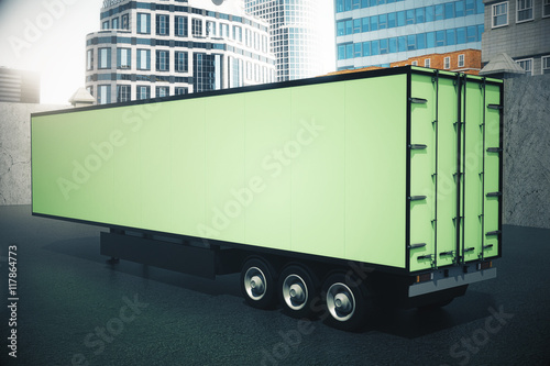 Sideview of green semi-trailer