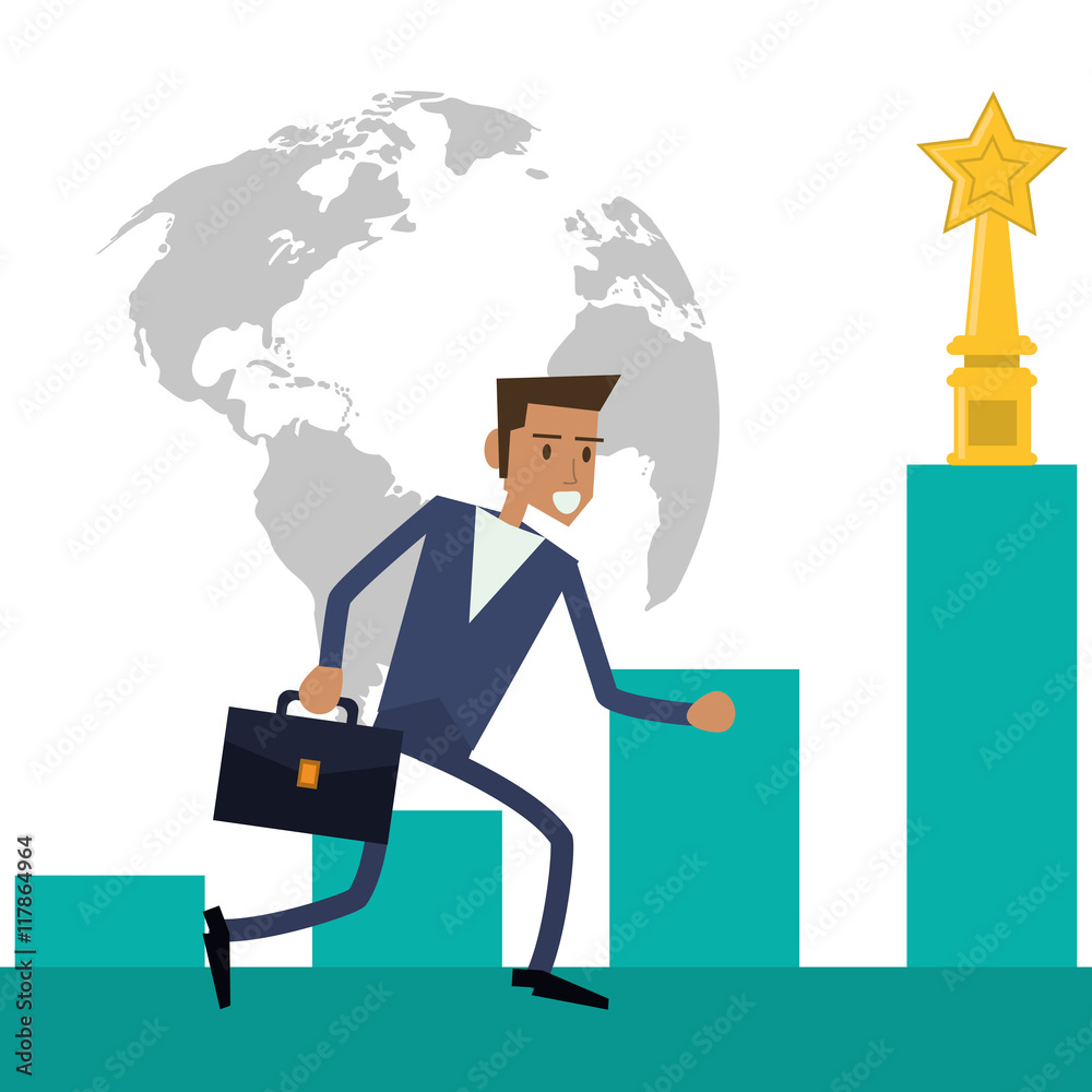Businessman man male trophy winner business icon. Colorfull and flat illustration. Vector graphic