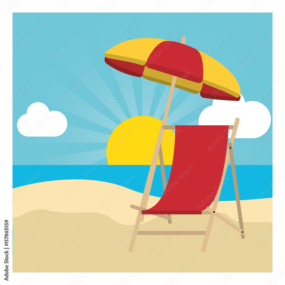 Fototapeta chair umbrella summer holiday vacation icon. Colorfull and flat illustration. Vector graphic