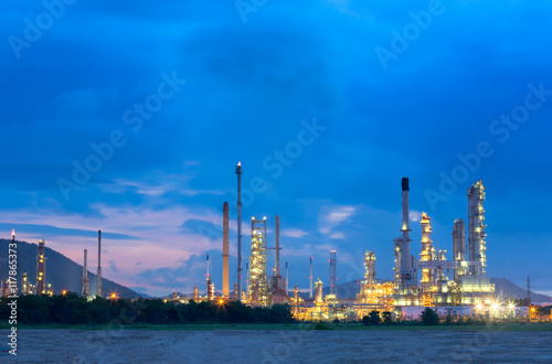 Twilight of oil refinery ,Oil refinery and Petrochemical plant at dusk , Bangkok, Thailand