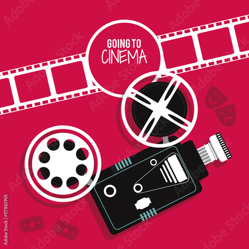 video camera movie film reel strip going to cinema icon. Colorfull illustration. Vector graphic