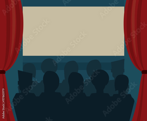 movie room silhouette people presentation film going to cinema icon. Colorfull illustration. Vector graphic