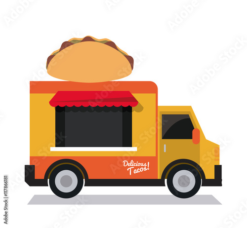 taco mexican truck fast food delivery transportation creative icon. Colorfull illustration. Vector graphic