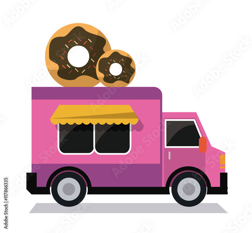 donut truck fast food delivery transportation creative icon. Colorfull illustration. Vector graphic