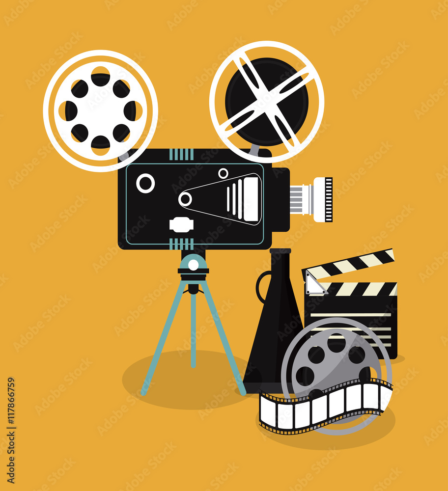 video camera clapboard movie film reel cinema icon. Colorfull illustration. Vector graphic