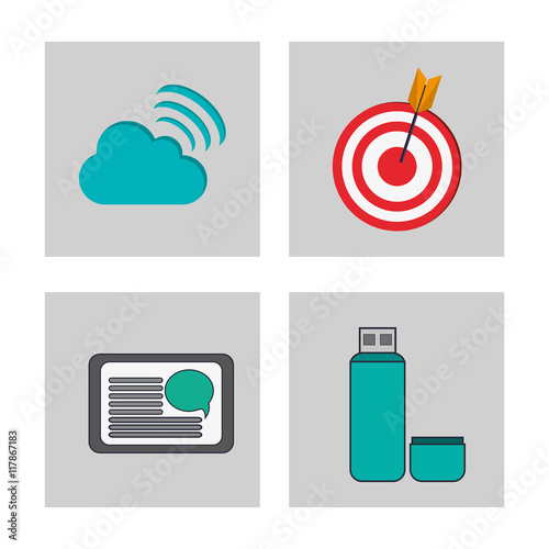 cloud tablet usb target social network media multimedia icon. Colorfull illustration. Vector graphic