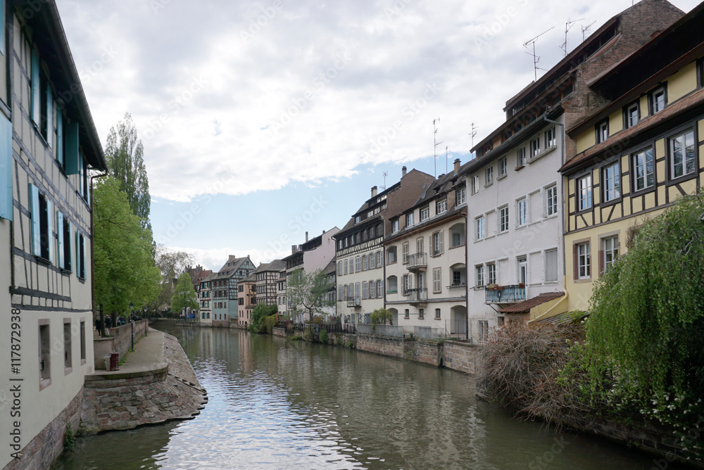 Beautiful building along the river in old town of Strasbourg