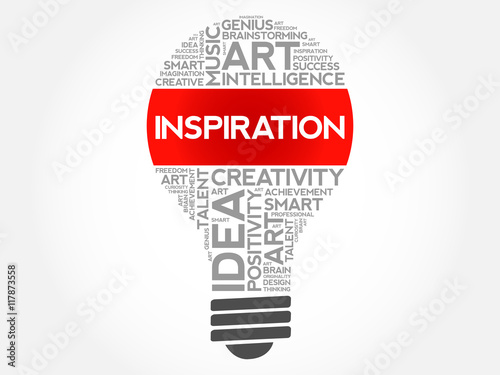 Inspiration bulb word cloud collage, concept background