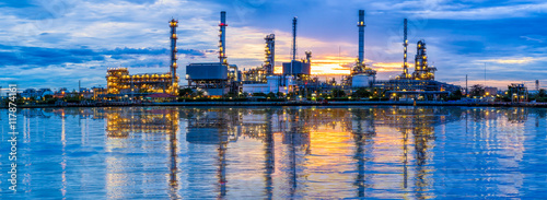 Oil refinery at twilight, Chao Phraya river, Thailand