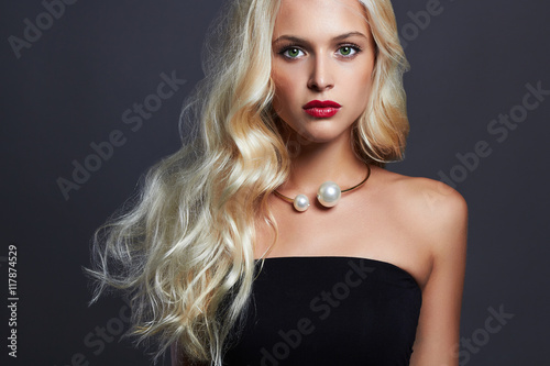 beautiful sensual woman with elegant hairstyle.Blonde girl. Fashion beauty Jewelry