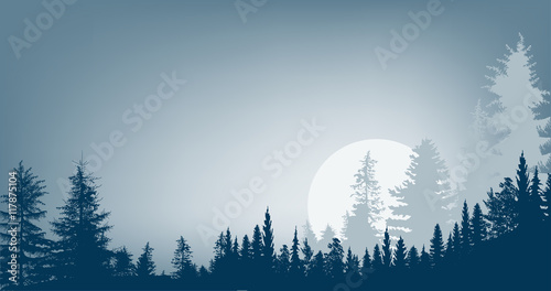 blue forest and large full moon illustration