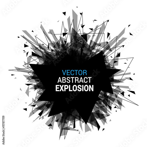 Abstract black explosion isolated on white background.