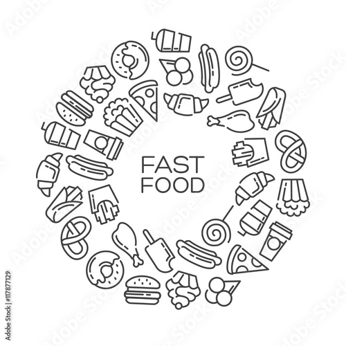 Fast food menu. Set of cartoon vector background.