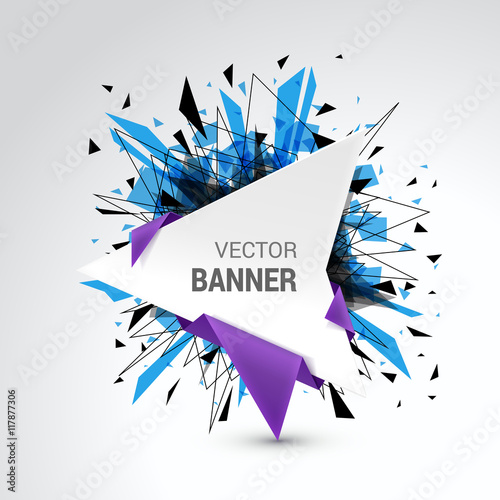 Origami vector banner. White banner wrapped with colored paper.