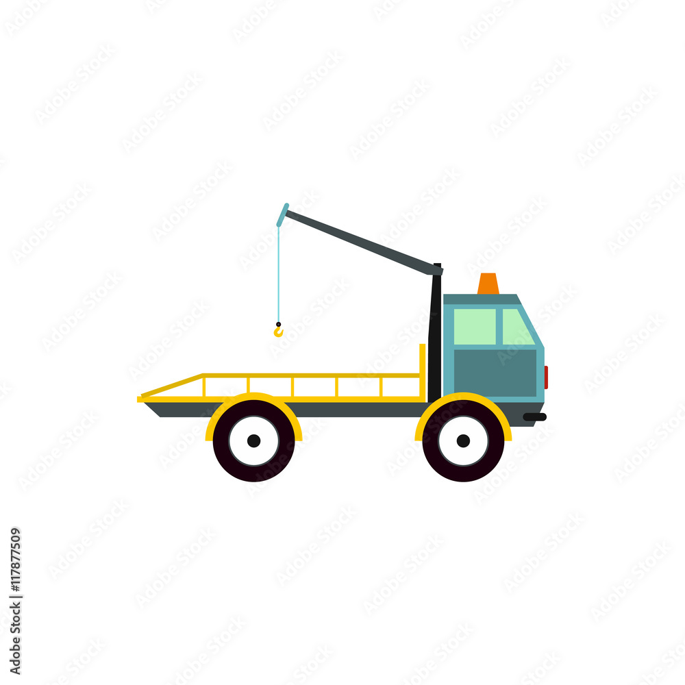 Tow truck for transportation cars icon in flat style isolated on white background