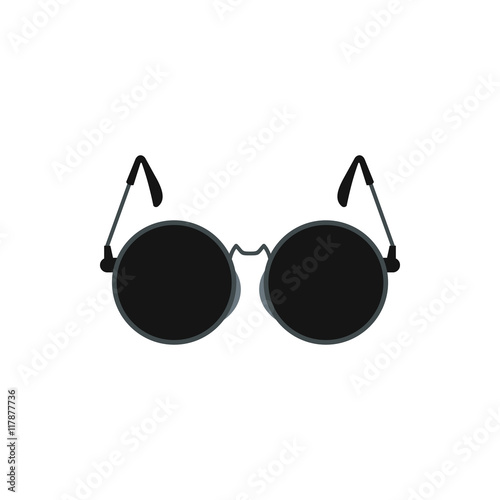 Glasses with black round lenses icon in flat style on a white background