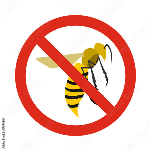 Prohibition sign wasps icon in flat style isolated on white background. Warning symbol