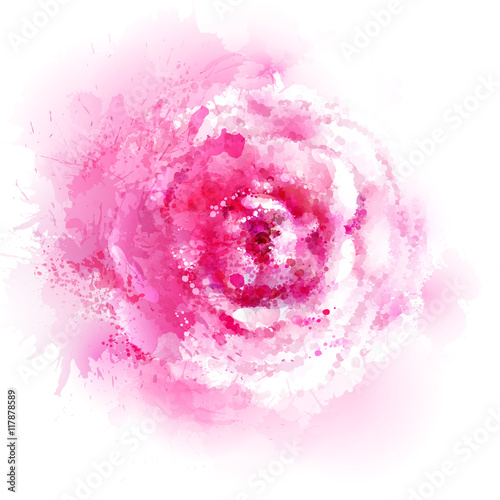 Pink rose blossom. Watercolor imitation image vector.