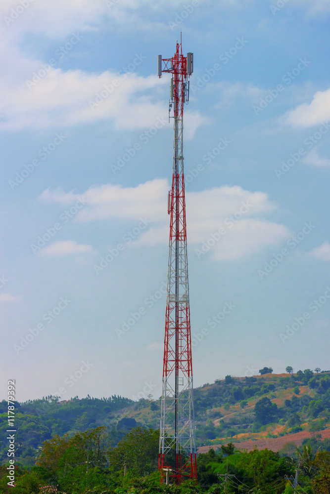 Communication Tower on the mountain, GSM Antenna Communication Tower on the mountain, GSM Antenna