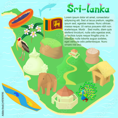 Cartoon Sri lanka map. Universal Sri lanka map to use for web and mobile UI, set of basic Sri lanka elements isolated vector illustration