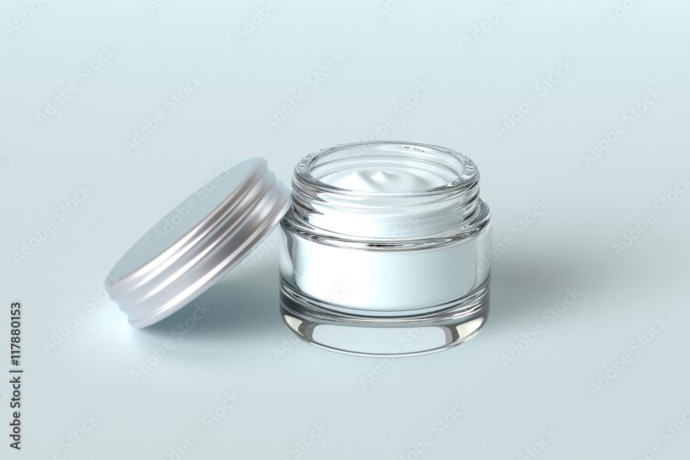 lid opening cosmetic container show whtie cream 3d render lid opening cosmetic container show whtie cream 3d render