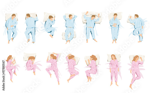 Illustrazione di differenti posizioni che si assumono mentre si dorme e si sogna photo