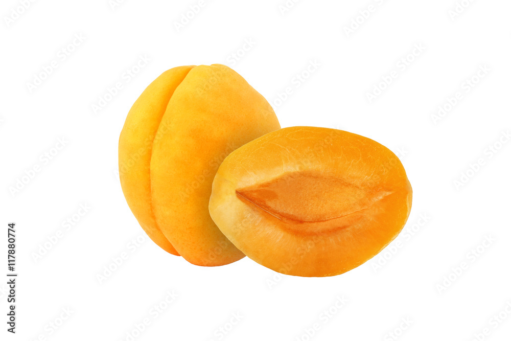 cut apricot fruits isolated on white background, with clipping p