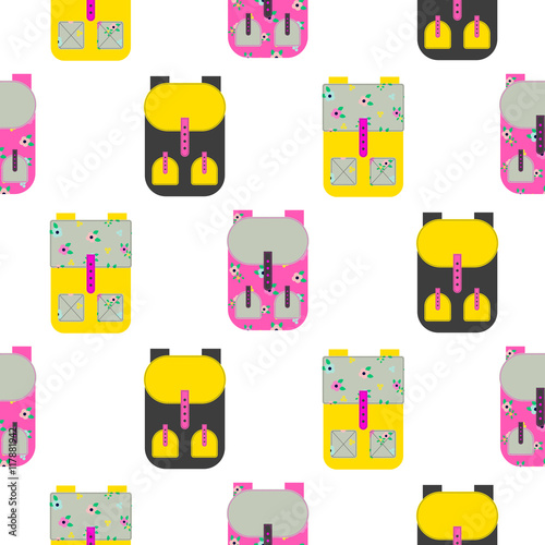 Backpack seamless vector pattern.